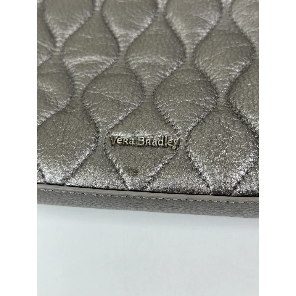 Vera Bradley Quilted Leather Molly Crossbody Purse Silver Metallic Crossbody Bag